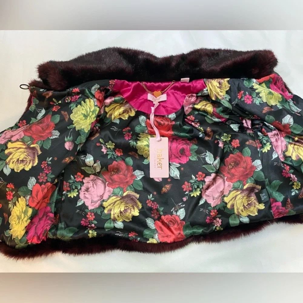 🆕baker by Ted Baker‎ Red Mahogany Faux Fur Shrug SZ 14 XL